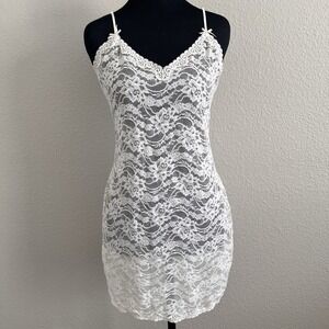 Vintage Cacique Lingerie Ivory lace small Nightie Chemise Bow Adjustable Straps